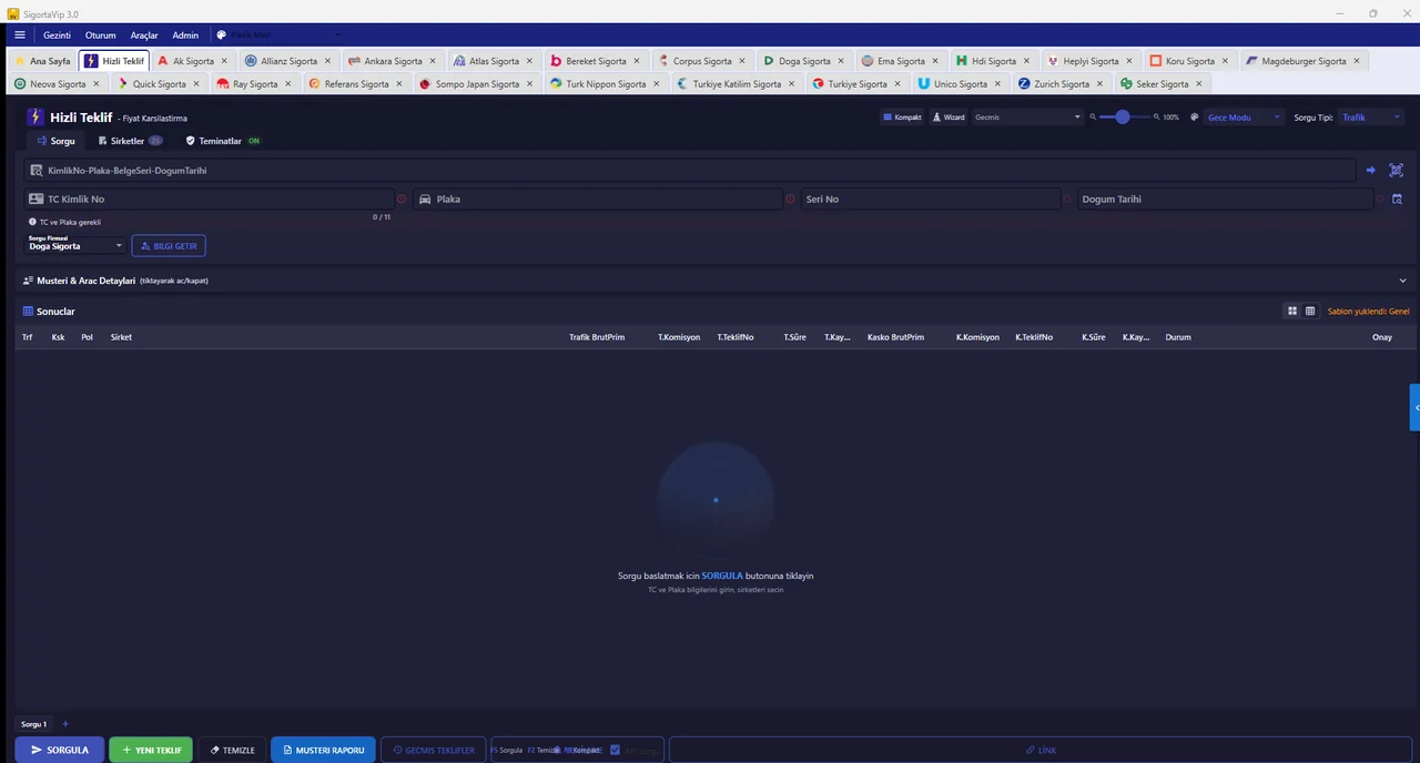 Hızlı Teklif formu - TC, Plaka, Belge Seri No alanları